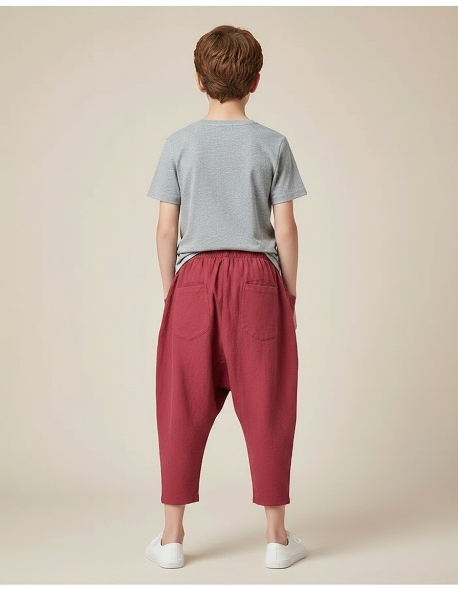 Pantalon Chino Rouge Ample Coton Décontracté Enfant - Bordeaux - vue 2