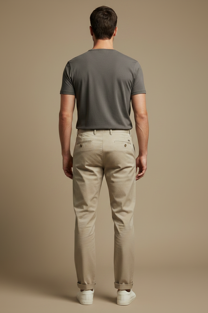 Pantalon Chino Kaki Coton Droit Tapered Casual Homme - Beige - vue 2