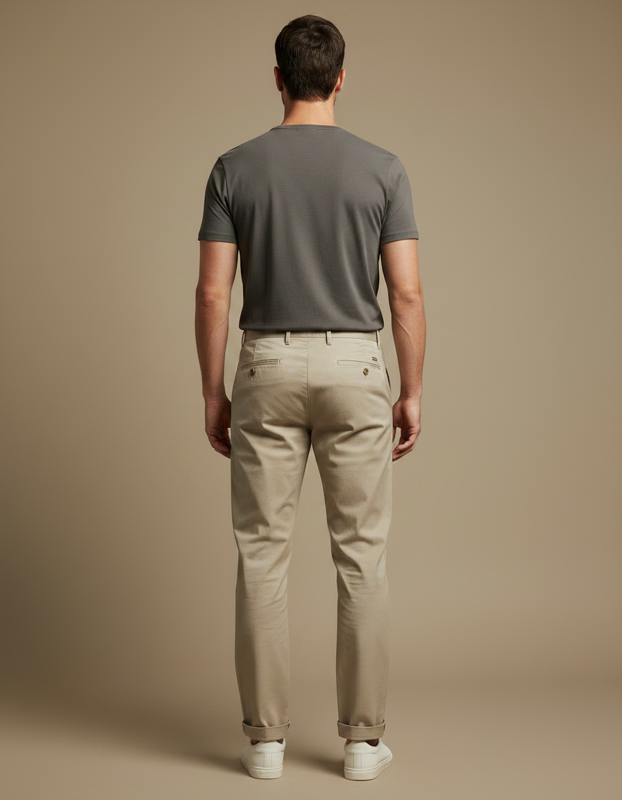 Pantalon Chino Kaki Coton Droit Tapered Casual Homme - Beige - vue 2