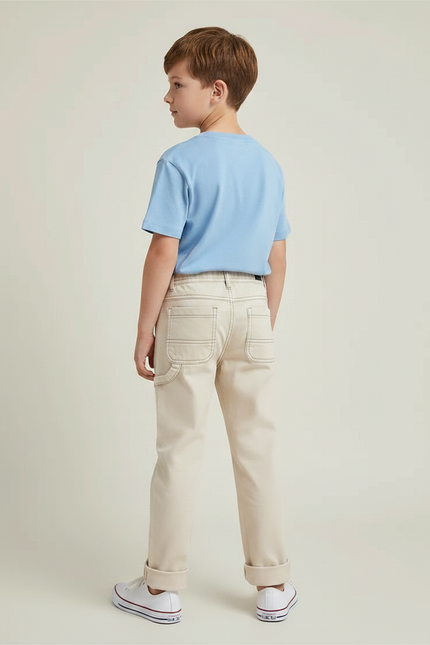 Pantalon Chino Écru Coton Garçon Décontracté - Beige - vue 2