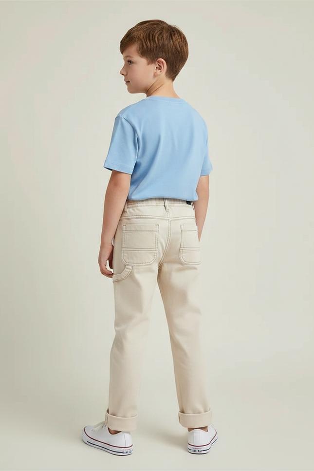 Pantalon Chino Écru Coton Garçon Décontracté - Beige - vue 2