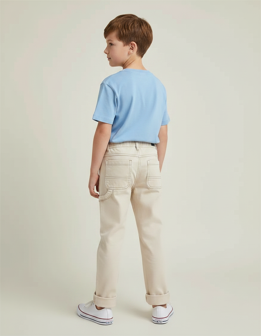 Pantalon Chino Écru Coton Garçon Décontracté - Beige - vue 2