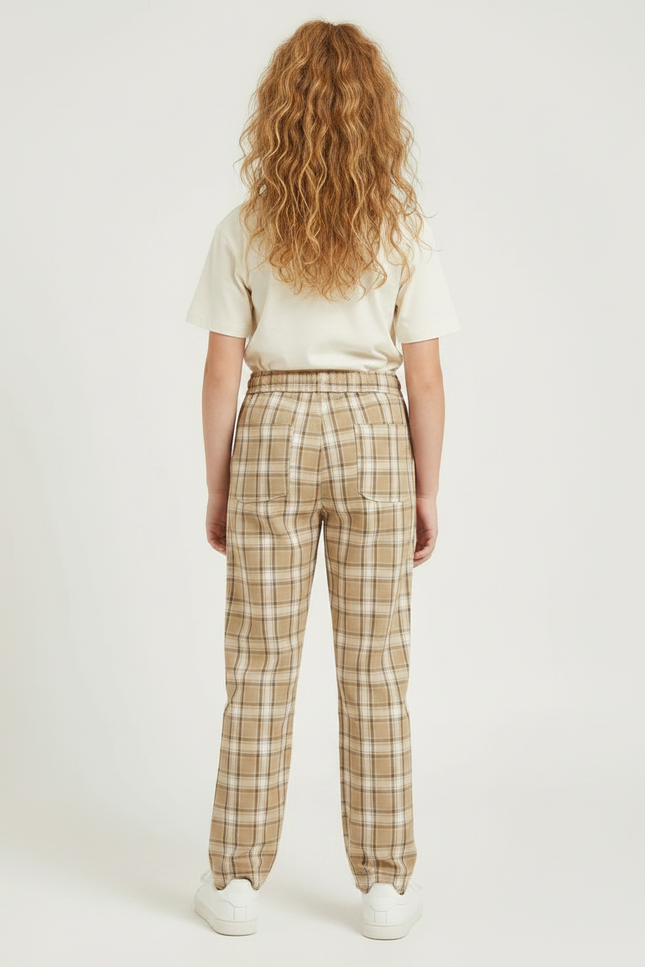 Pantalon Chino Carreaux Beige Décontracté Fille - Imprimé Coton - vue 2