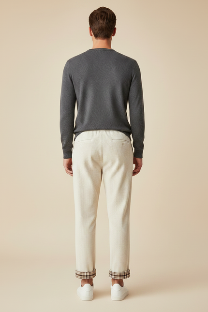 Pantalon Chino Crème Côtelé Droit Cordon Homme - Beige Cordé - vue 2