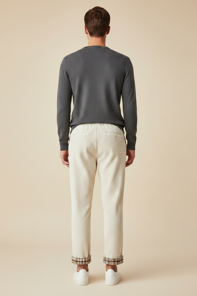 Pantalon Chino Crème Côtelé Droit Cordon Homme - Beige Cordé - vue 2