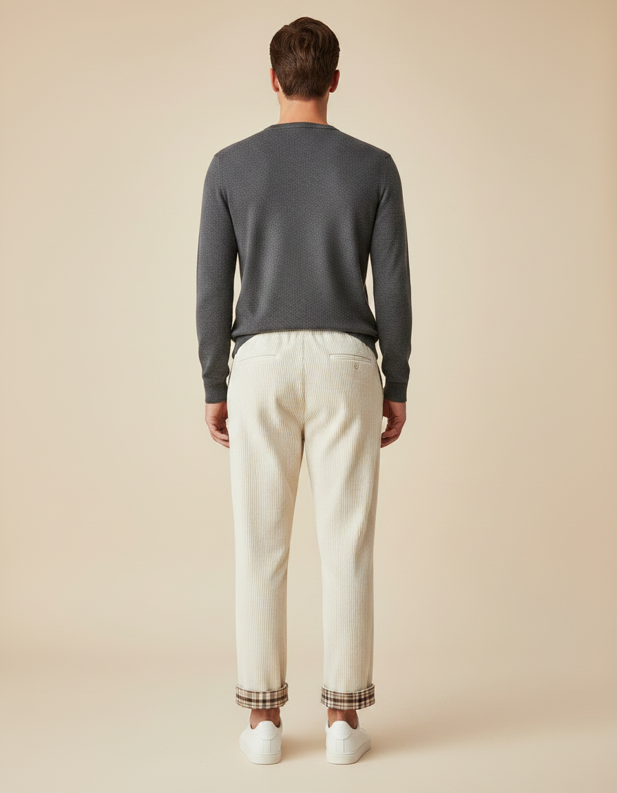 Pantalon Chino Crème Côtelé Droit Cordon Homme - Beige Cordé - vue 2