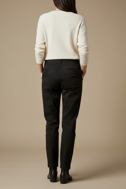 Pantalon Chino Noir Droit Coton Décontracté Femme - vue 2