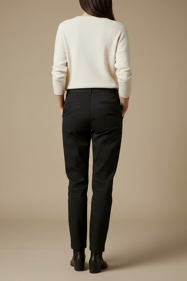 Pantalon Chino Noir Droit Coton Décontracté Femme - vue 2