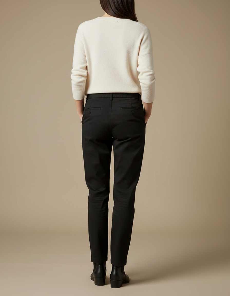 Pantalon Chino Noir Droit Coton Décontracté Femme - vue 2