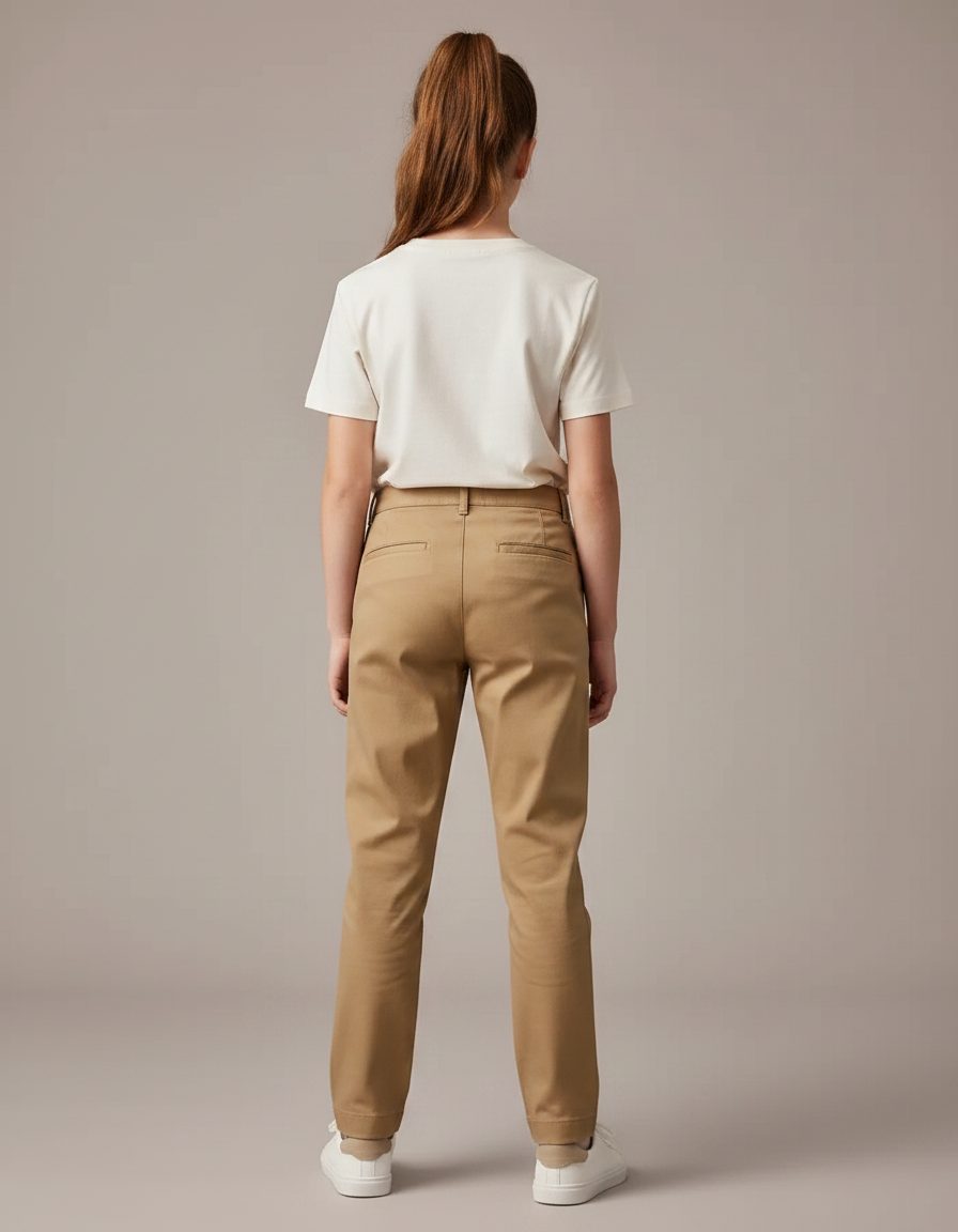 Pantalon Chino Kaki Coton Plissé Droit Enfant - vue 2