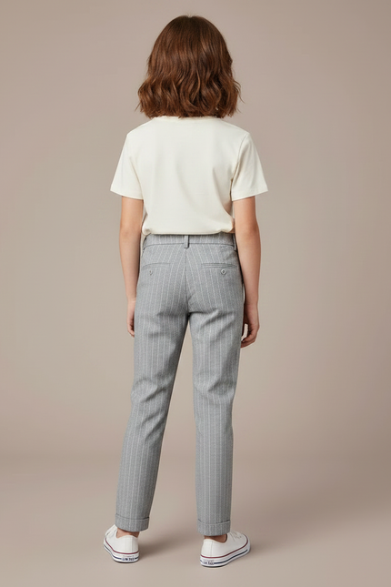 Pantalon Chino Gris Rayé Droit Décontracté Enfant - Gabardine - vue 2