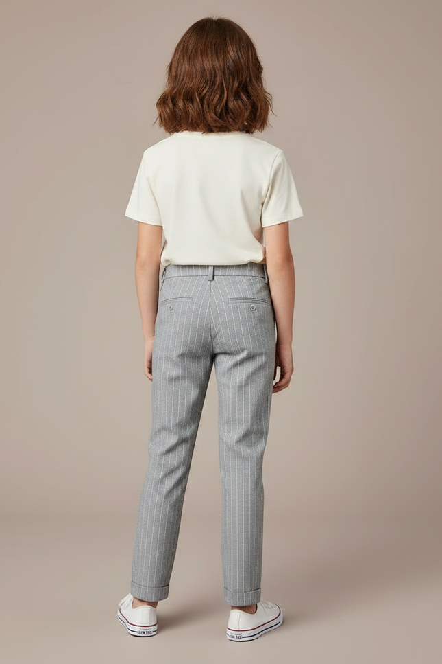 Pantalon Chino Gris Rayé Droit Décontracté Enfant - Gabardine - vue 2