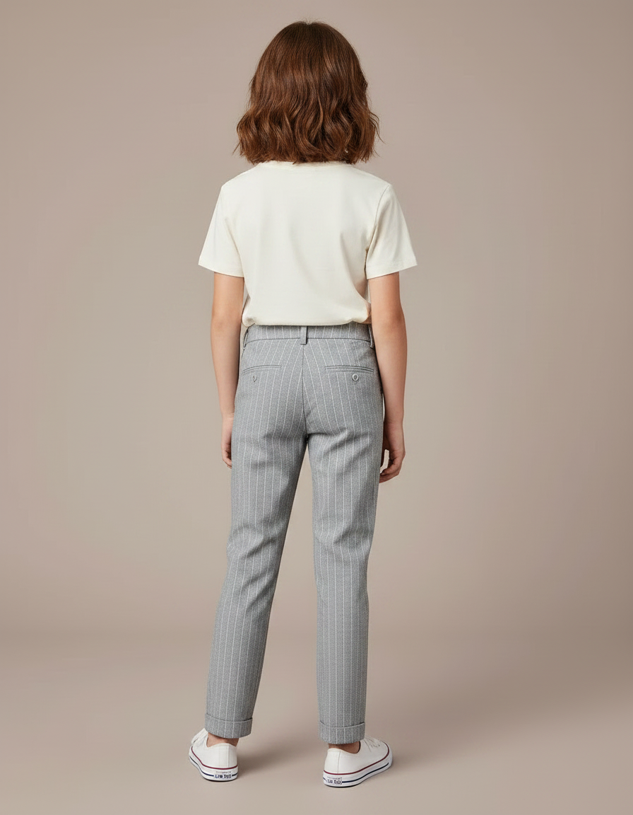 Pantalon Chino Gris Rayé Droit Décontracté Enfant - Gabardine - vue 2