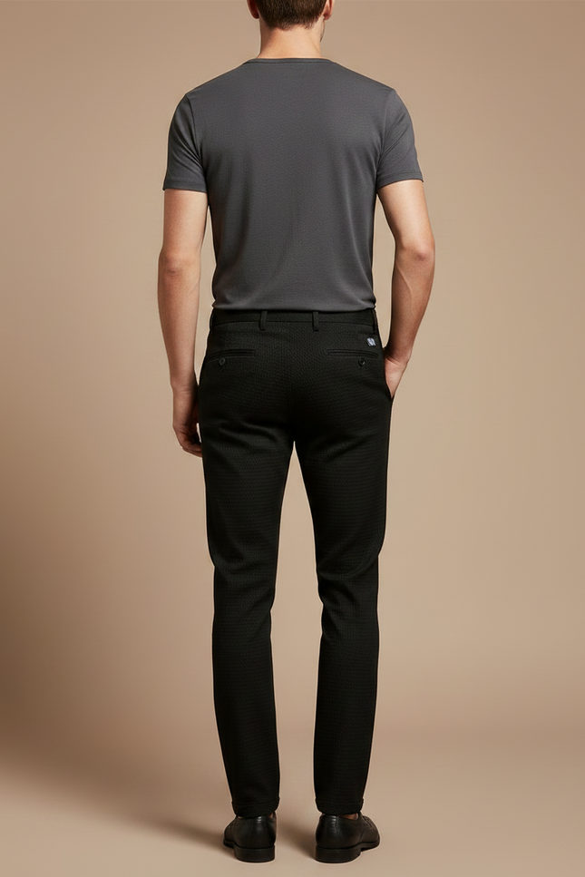 Pantalon Chino Noir Slim Texturé Élégant Homme - Polyester - vue 2