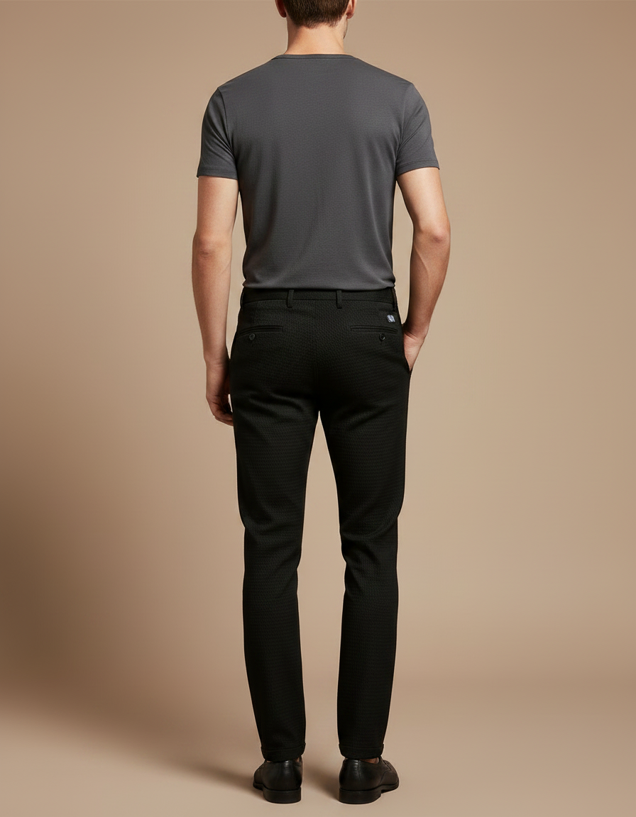 Pantalon Chino Noir Slim Texturé Élégant Homme - Polyester - vue 2