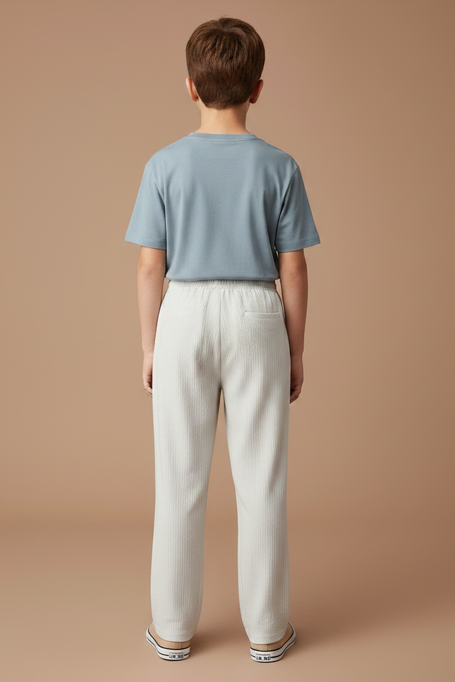 Pantalon Chino Écru Ample Texturé Cordon Enfant - Beige Cordé - vue 2