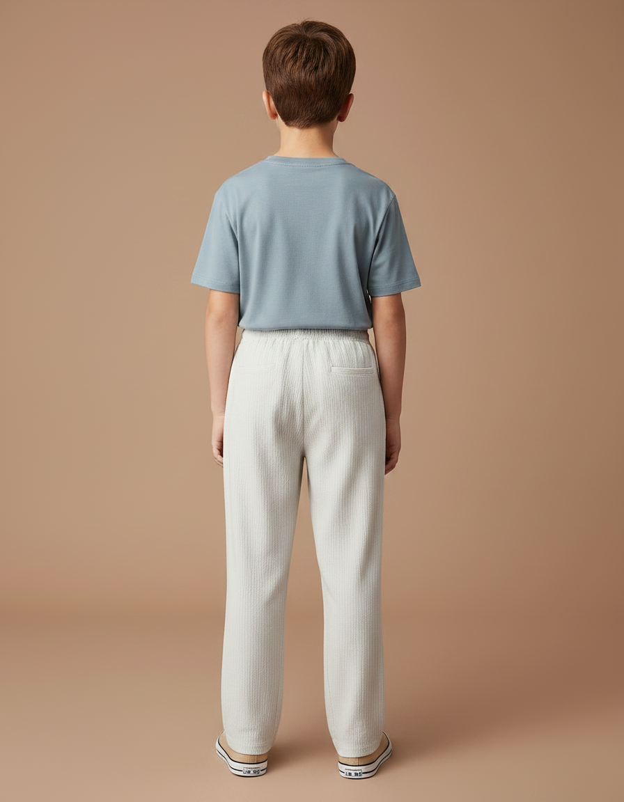 Pantalon Chino Écru Ample Texturé Cordon Enfant - Beige Cordé - vue 2