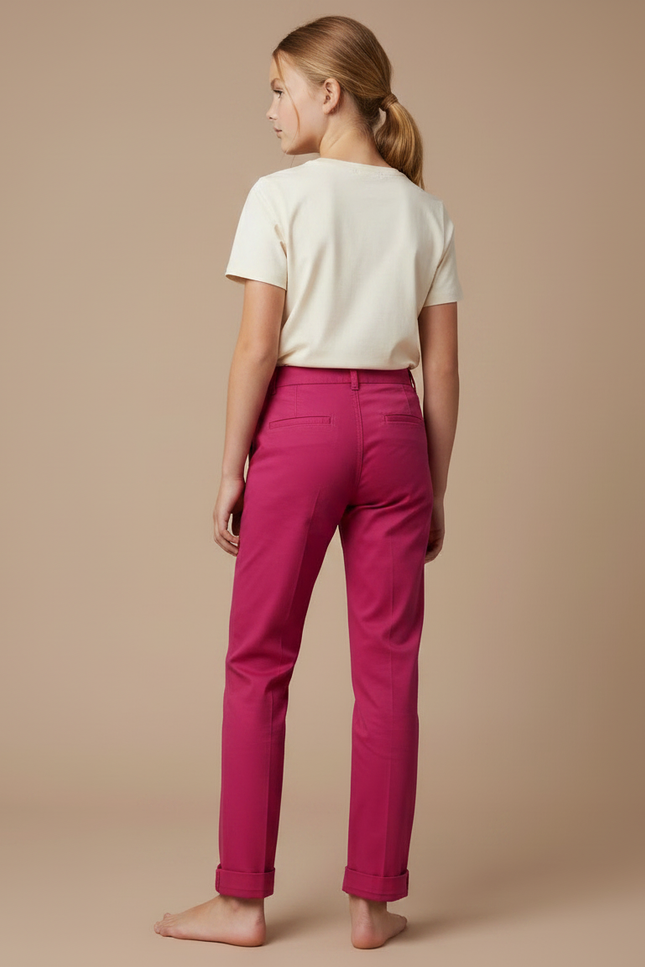 Pantalon Chino Fille Rose Fuchsia Coton Coupe Droite - vue 2