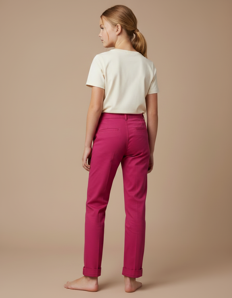 Pantalon Chino Fille Rose Fuchsia Coton Coupe Droite - vue 2