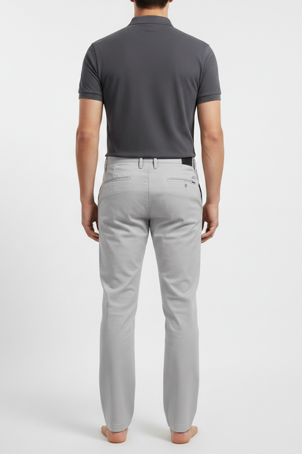 Pantalon Chino Gris Clair Coton Slim Décontracté Homme - vue 2