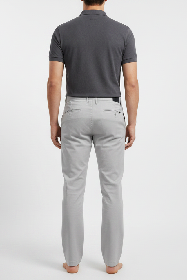 Pantalon Chino Gris Clair Coton Slim Décontracté Homme - vue 2