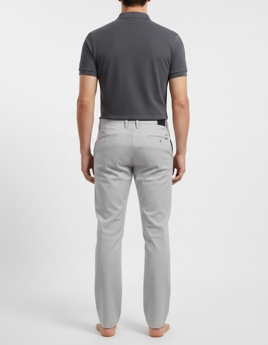 Pantalon Chino Gris Clair Coton Slim Décontracté Homme - vue 2