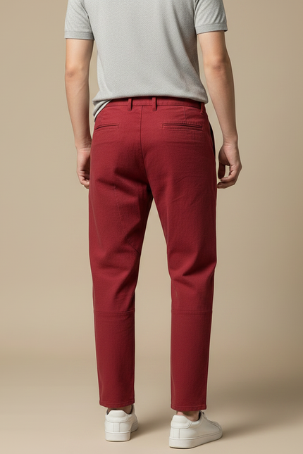 Pantalon Chino Rouge Décontracté Coton Ample Homme - Bordeaux - vue 2