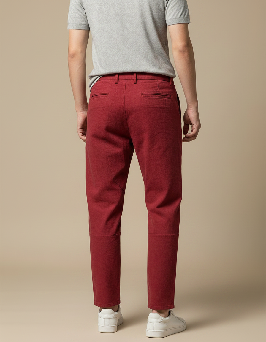 Pantalon Chino Rouge Décontracté Coton Ample Homme - Bordeaux - vue 2