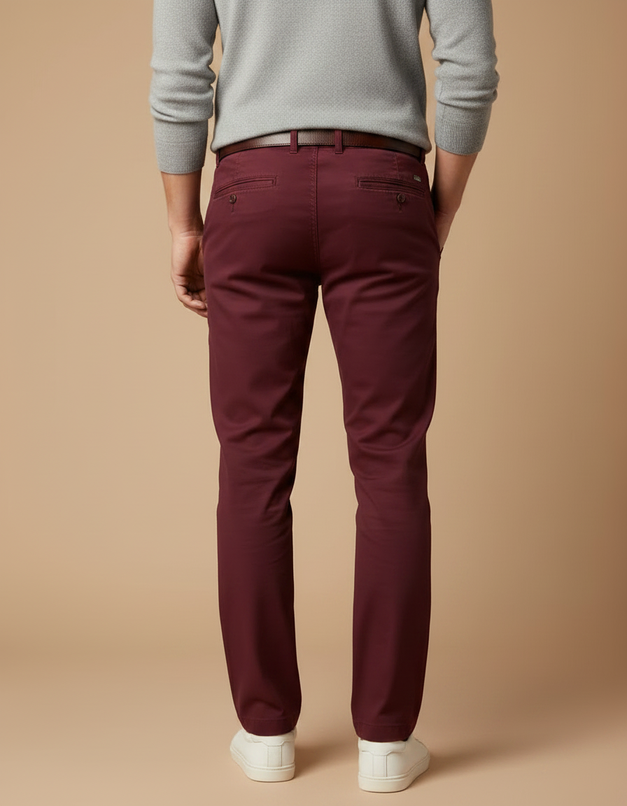 Pantalon Chino Slim Rouge Homme - Bordeaux Coton - vue 2