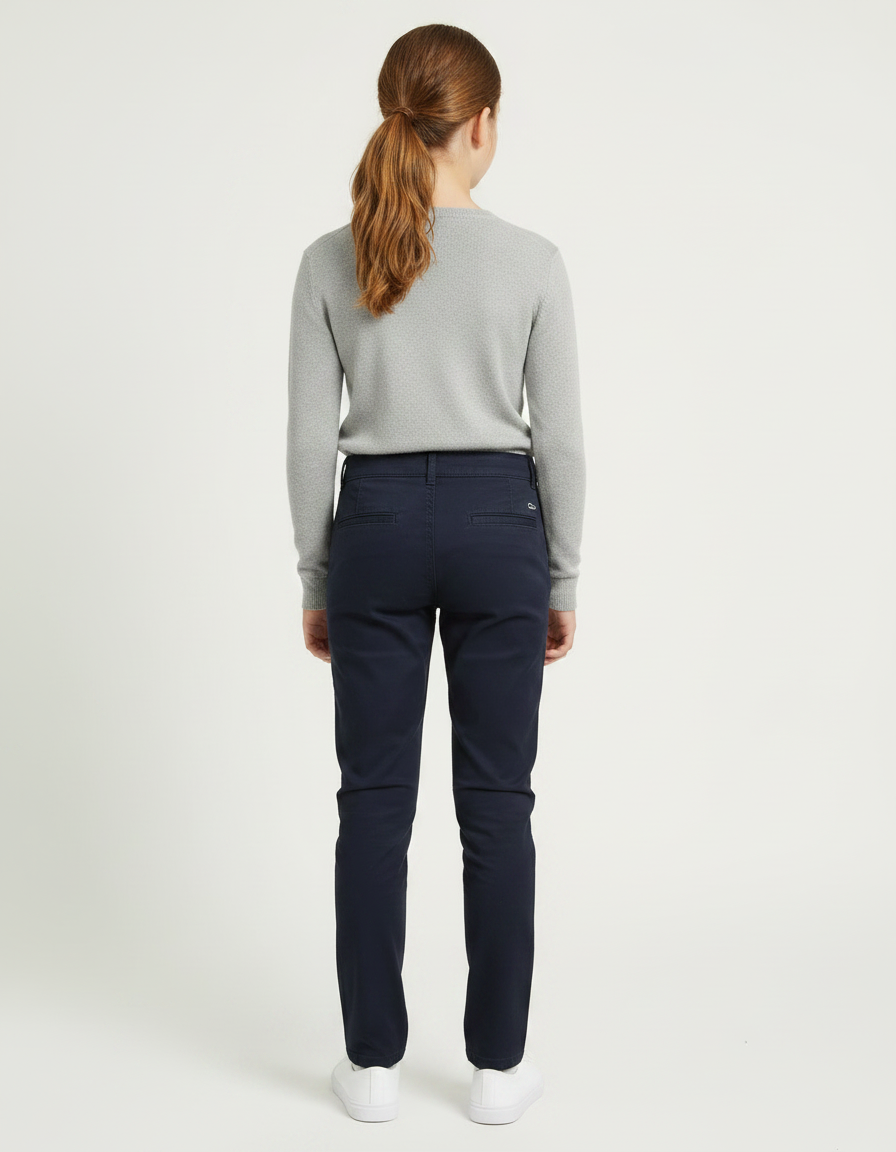 Pantalon Chino Bleu Marine Coton Ajusté Fille - vue 2