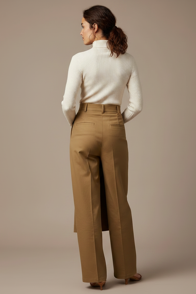 Pantalon Chino Kaki Boutons Jupe-Culotte Fluide Élégant - Gabardine - vue 2