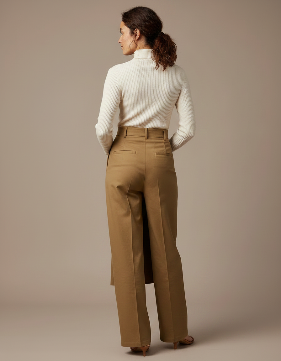 Pantalon Chino Kaki Boutons Jupe-Culotte Fluide Élégant - Gabardine - vue 2
