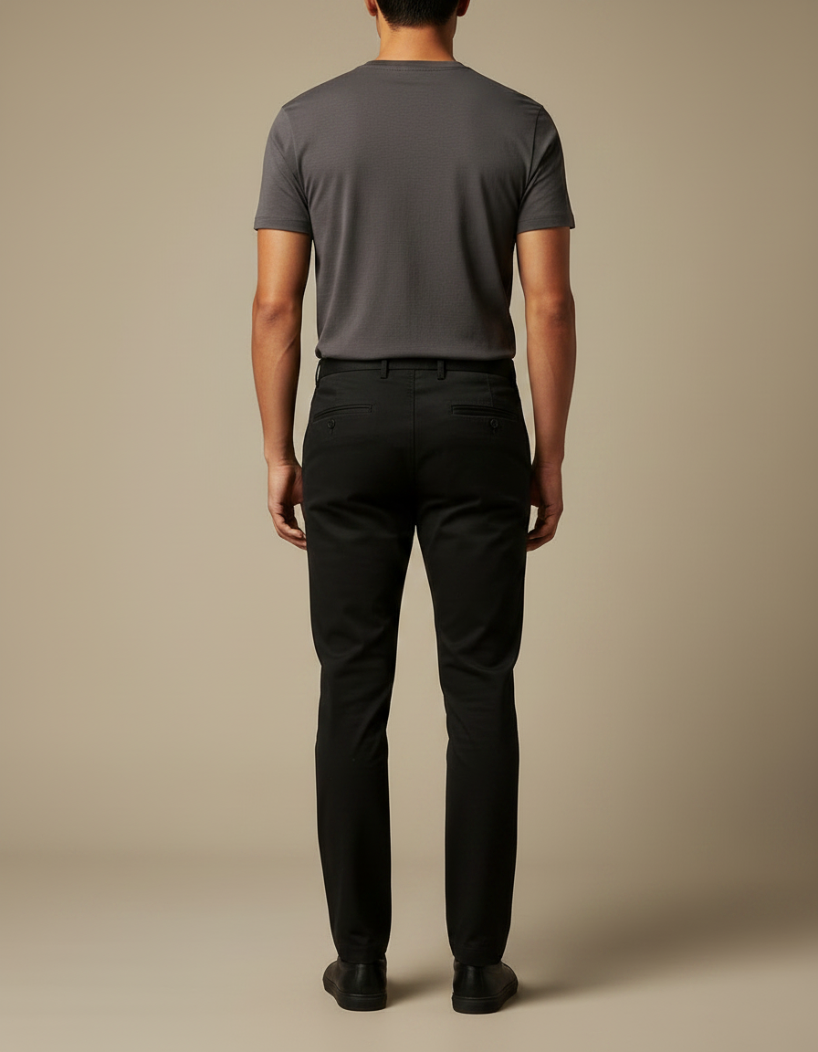 Pantalon Chino Noir Slim Élégant Coton Homme - Gabardine - vue 2