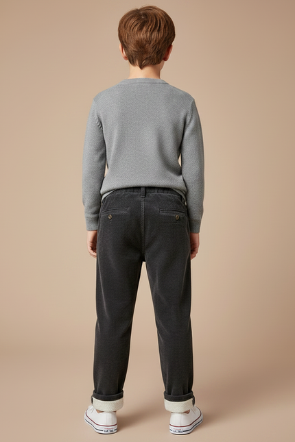 Pantalon Chino Noir Côtelé Doublé Chaud Enfant - Cordé - vue 2
