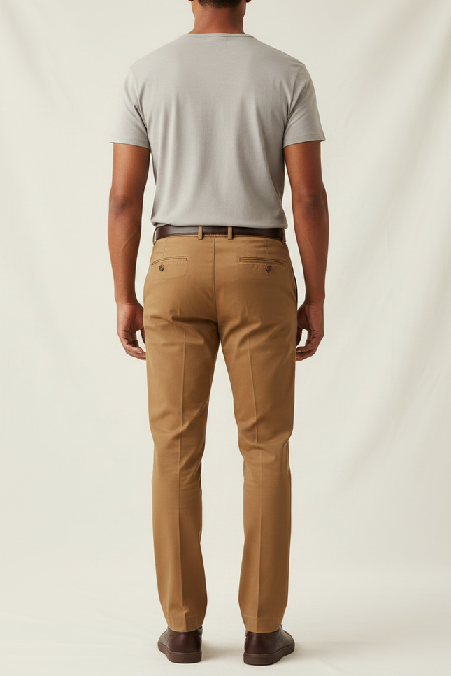 Pantalon Chino Homme Marron Coupe Droite Élégant Coton - Camel Gabardine - vue 2