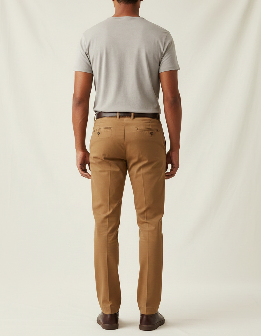 Pantalon Chino Homme Marron Coupe Droite Élégant Coton - Camel Gabardine - vue 2