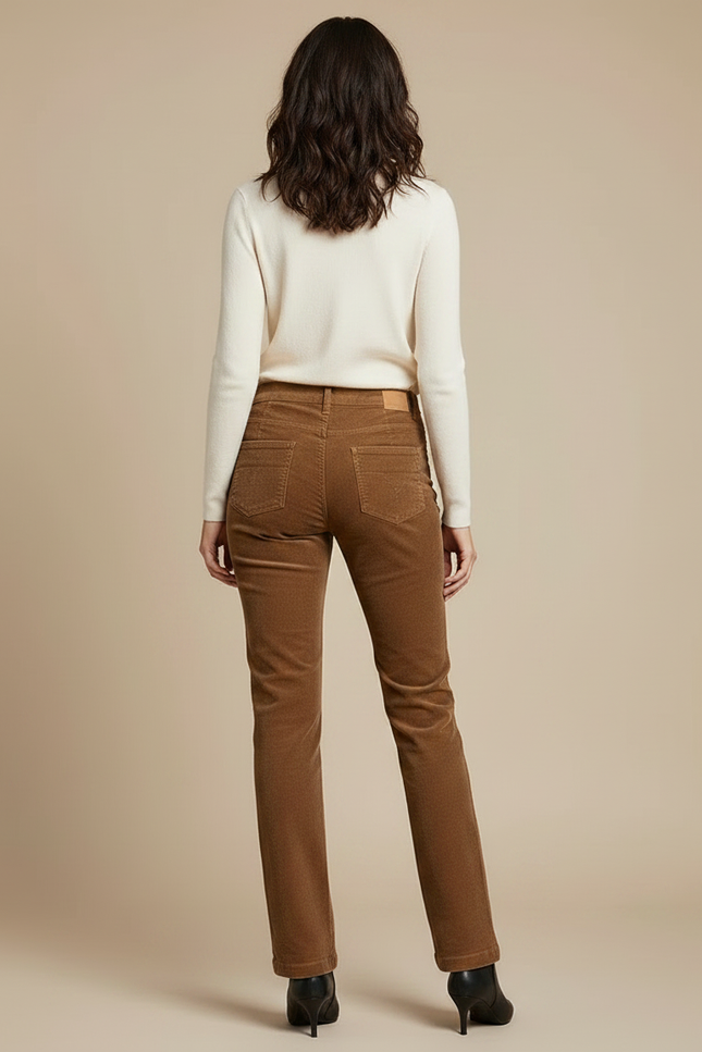 Pantalon Chino Marron Côtelé Droit Élégant Femme - Cordé - vue 2