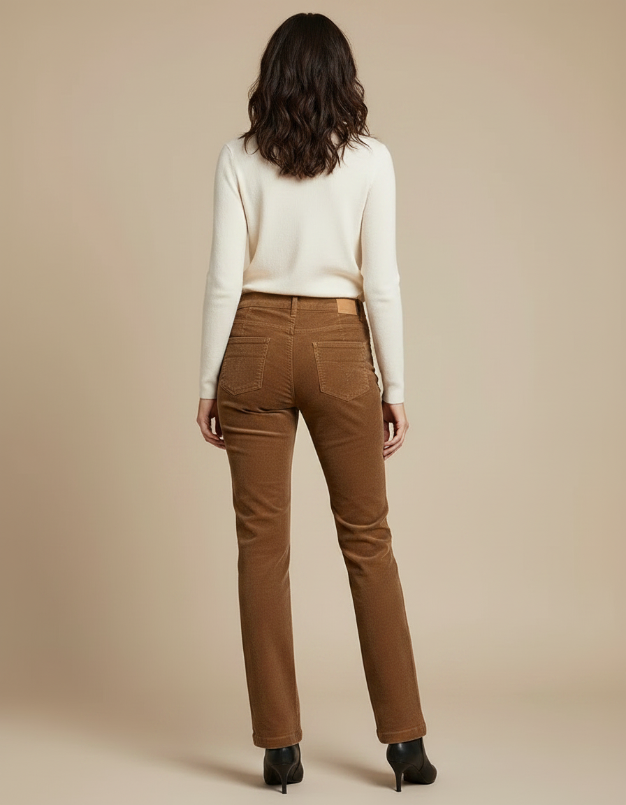Pantalon Chino Marron Côtelé Droit Élégant Femme - Cordé - vue 2