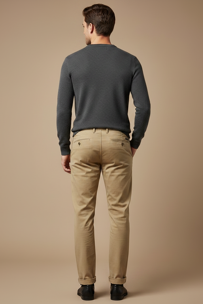 Pantalon Chino Homme Beige Coupe Droite Décontracté - Gabardine - vue 2