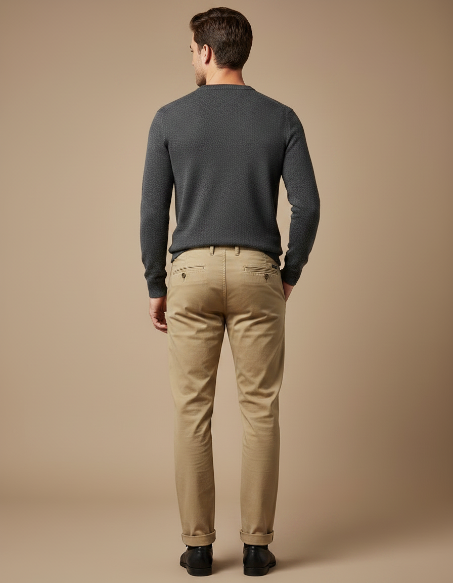 Pantalon Chino Homme Beige Coupe Droite Décontracté - Gabardine - vue 2