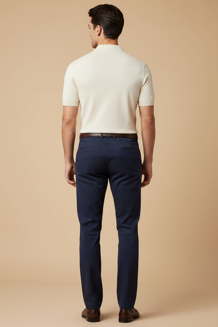 Pantalon Chino Bleu Marine Coton Droit Classique Homme - vue 2