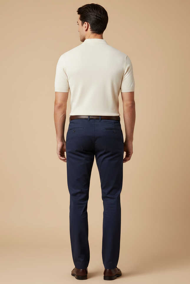 Pantalon Chino Bleu Marine Coton Droit Classique Homme - vue 2