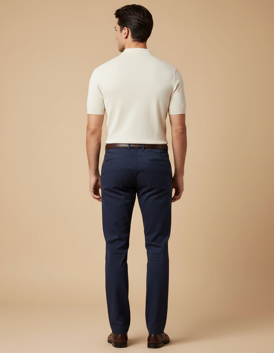 Pantalon Chino Bleu Marine Coton Droit Classique Homme - vue 2