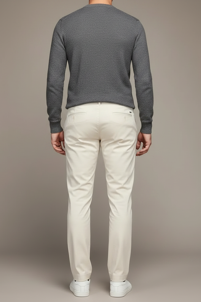 Pantalon Chino Écru Coton Droit Homme Décontracté - Beige - vue 2