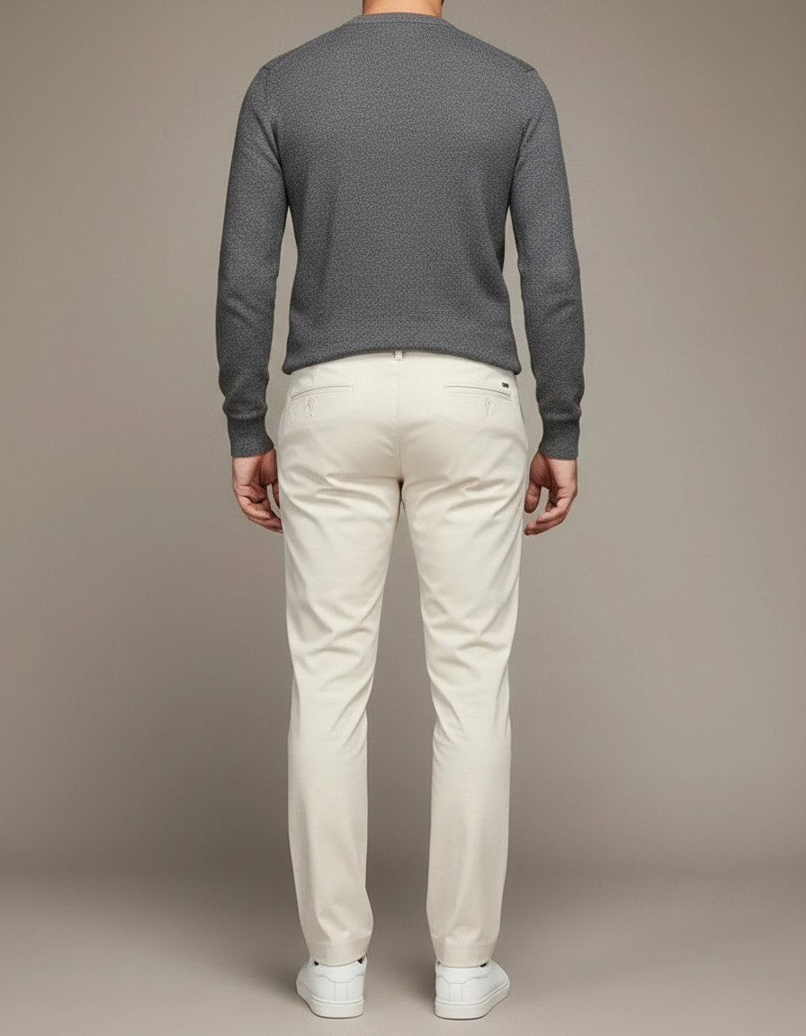 Pantalon Chino Écru Coton Droit Homme Décontracté - Beige - vue 2