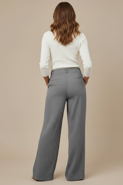 Pantalon Chino Gris Fluide Taille Haute Ample - Viscose - vue 2