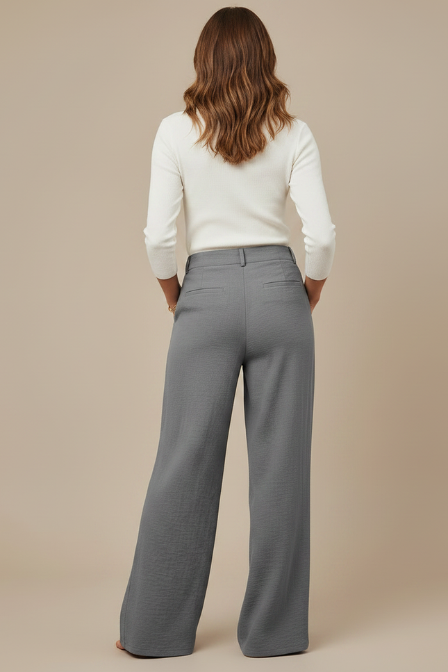 Pantalon Chino Gris Fluide Taille Haute Ample - Viscose - vue 2