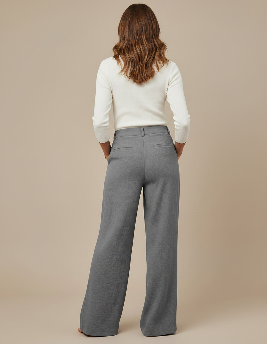 Pantalon Chino Gris Fluide Taille Haute Ample - Viscose - vue 2