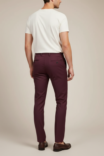 Pantalon Chino Bordeaux Homme Slim Élégant Coton - vue 2
