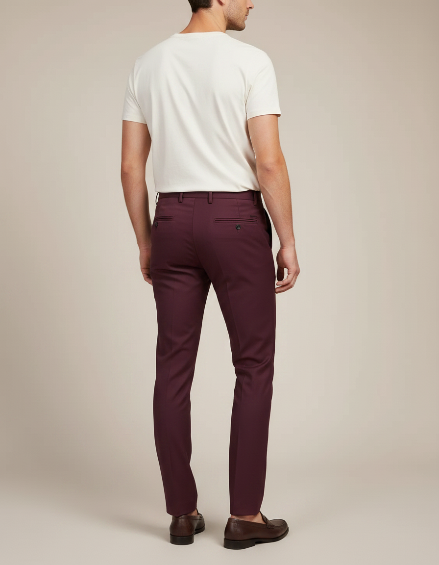 Pantalon Chino Bordeaux Homme Slim Élégant Coton - vue 2
